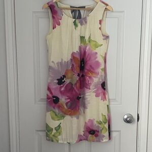 LOFT Floral Mini Dress - Cream and Purple